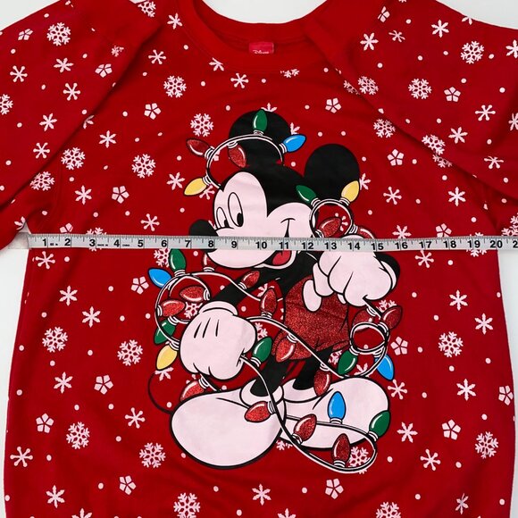 Disney Mickey Mouse Christmas Xmas Lights Pullover Crewneck Sweater Red Large - Picture 13 of 15